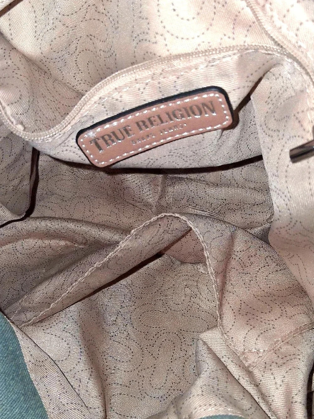 True Religion Canvas Horseshoe Tote Bag Crossbody Sage Green Y2K